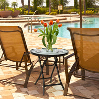 Tangkula Patio Bistro Table, 18" Round Side Table with Tempered Glass Tabletop (Black)