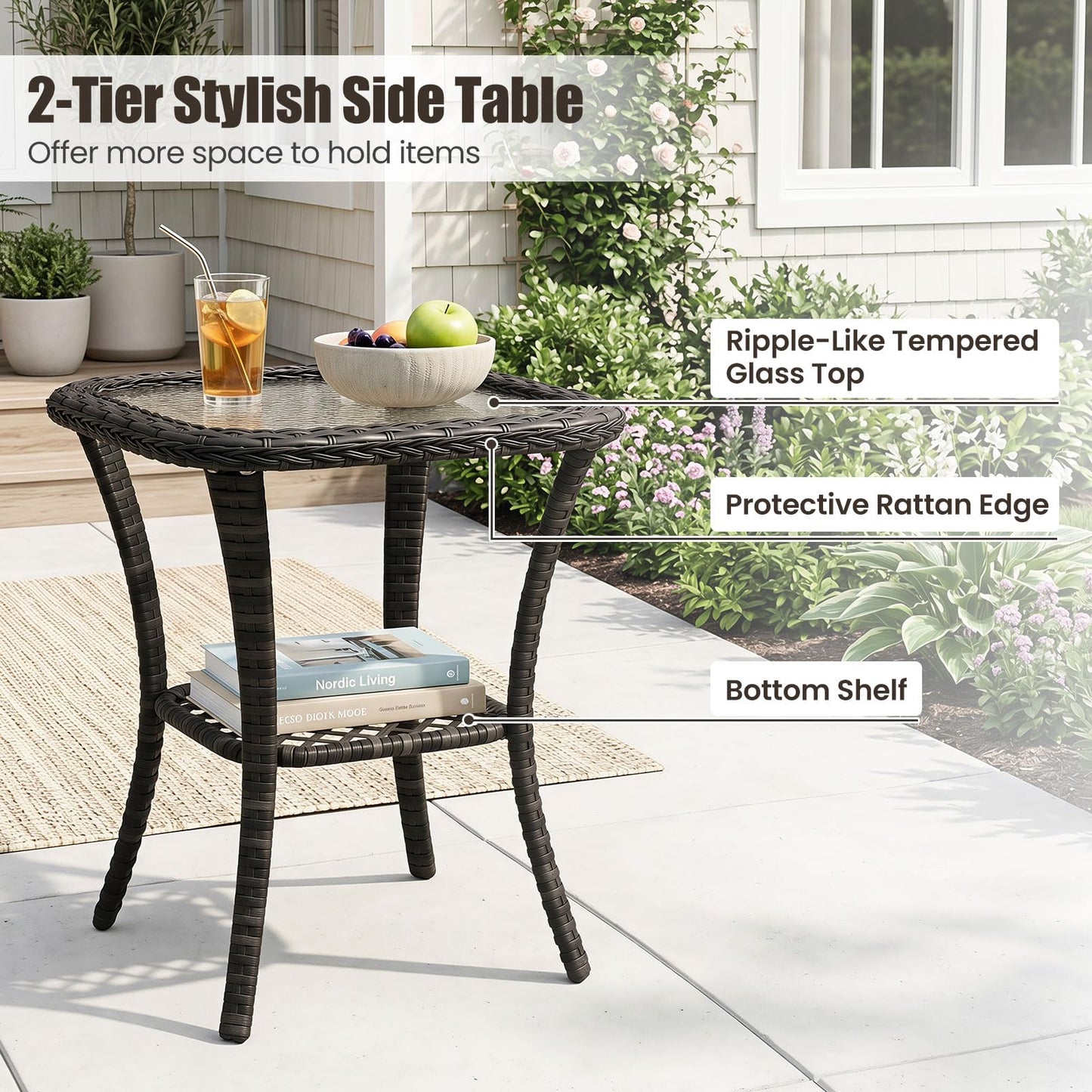 Tangkula 3 Piece Patio Swivel Rocker Set 2 Outdoor Wicker Rocking Chairs