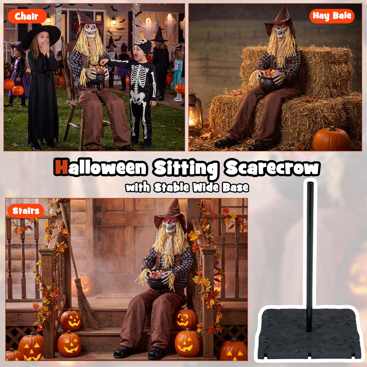 Tangkula 4.4 FT Animated Halloween Sitting Scary Scarecrow Decoration