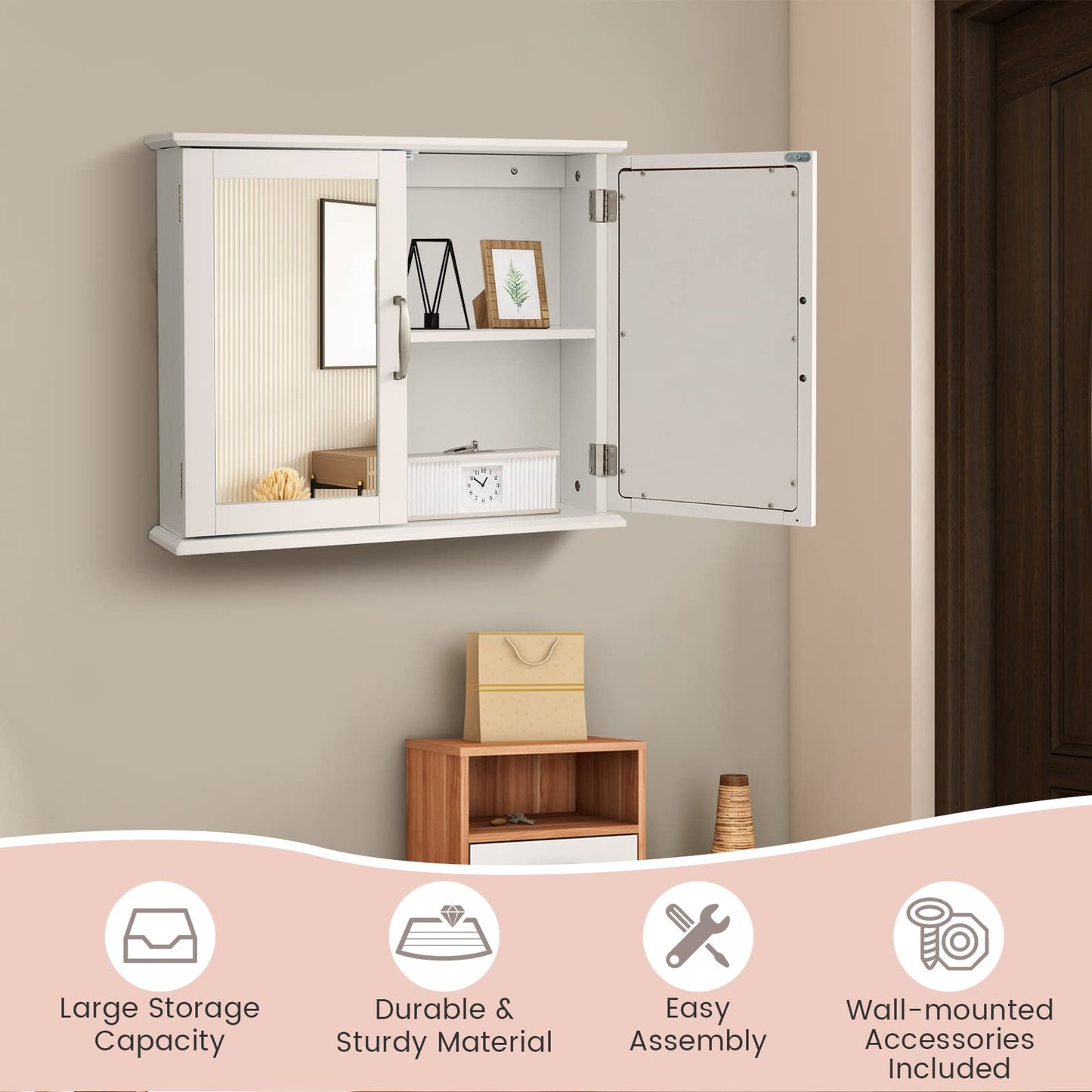Tangkula Medicine Cabinet with Double Mirror Doors