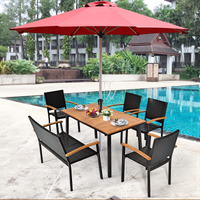 Tangkula Patio Acacia Dining Table, Outdoor Rectangle Dining Table with Acacia Wood Desktop