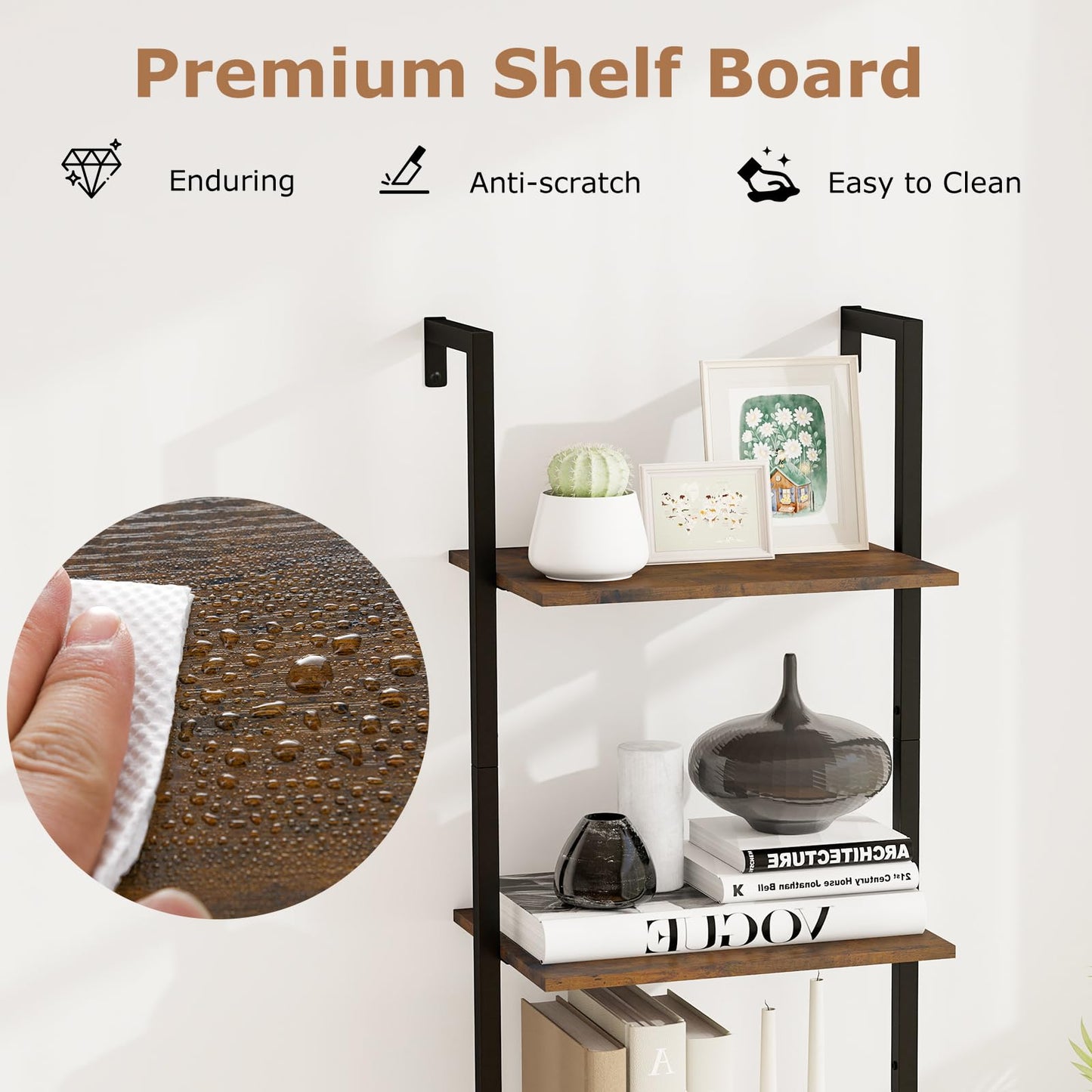 Tangkula 5 Tier Wall Mount Ladder Shelf with Anti-Tipping Kits for Home Office