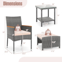 Tangkula 5 Pieces Patio Conversation Set, Outdoor PE Rattan Chairs with Soft Cushions, Ottomans & Tempered Glass Top Table