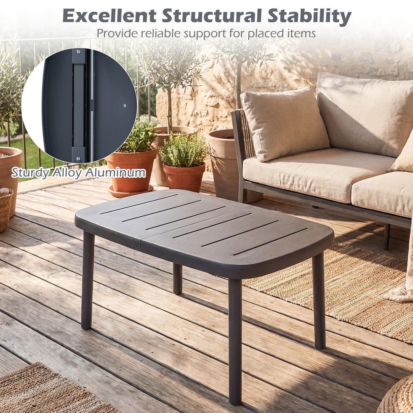 Tangkula Outdoor Coffee Table with Aluminum Alloy Rods