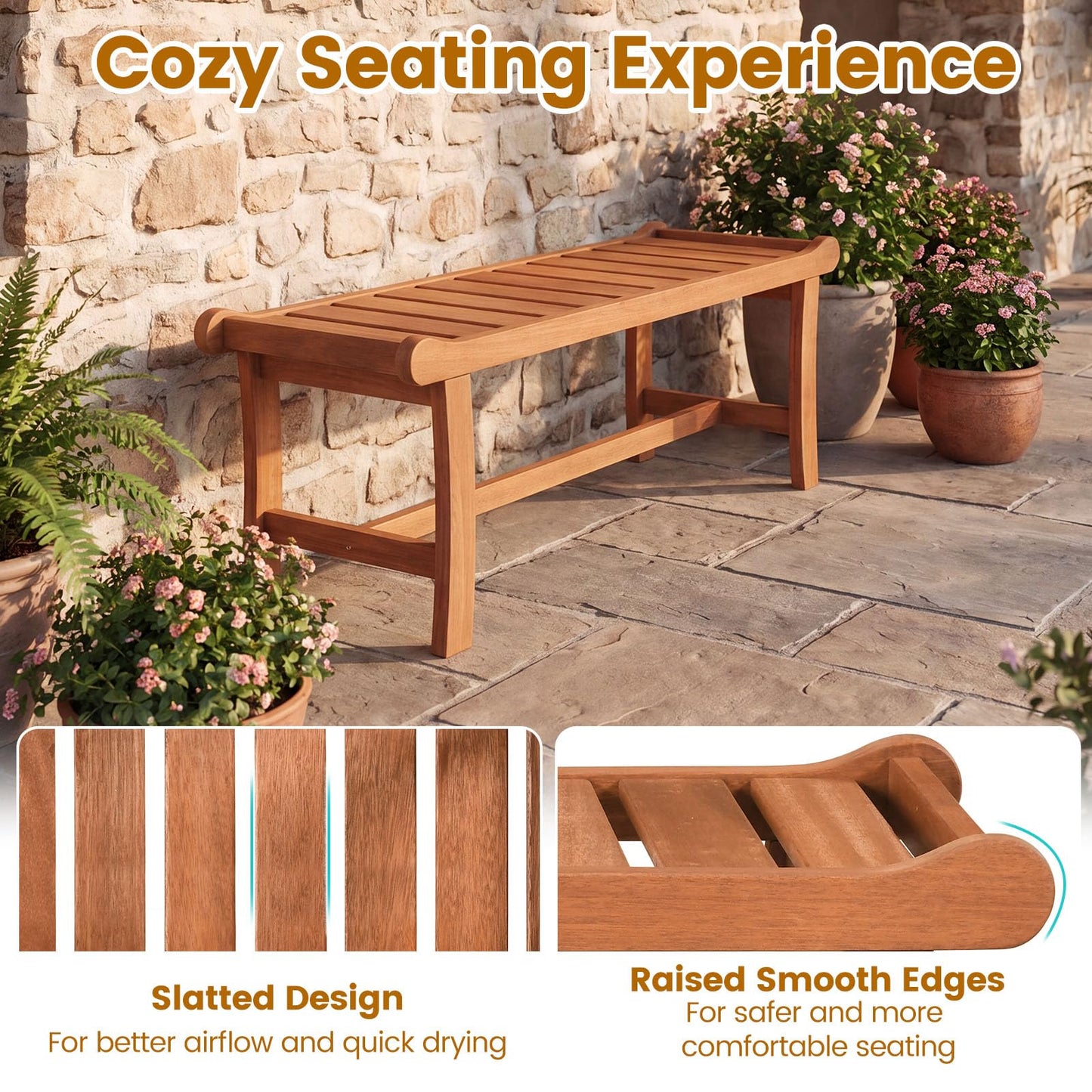 Tangkula 41.5" Outdoor Wood Bench for Park