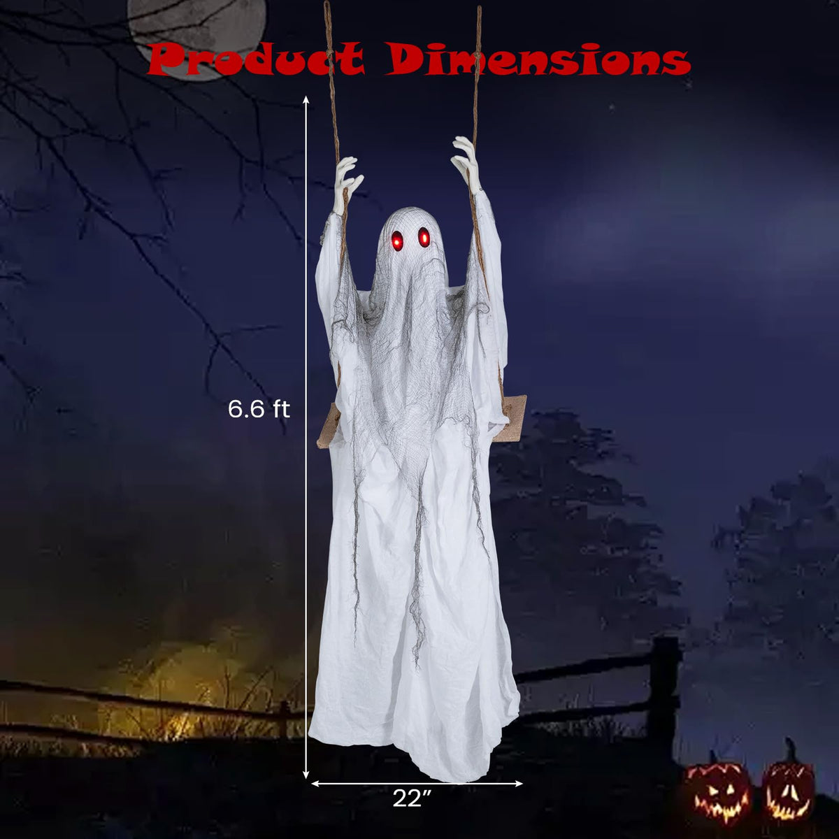 Tangkula 6.6 FT Halloween Animated Swing Ghost with Light up Eyes