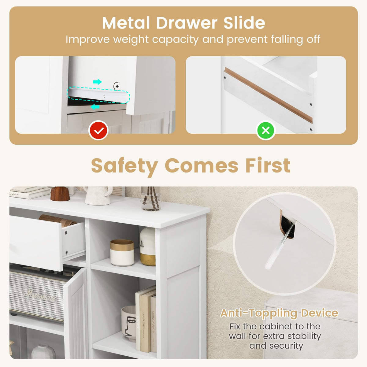 Tangkula Bathroom Storage Cabinet for Living Room Entryway