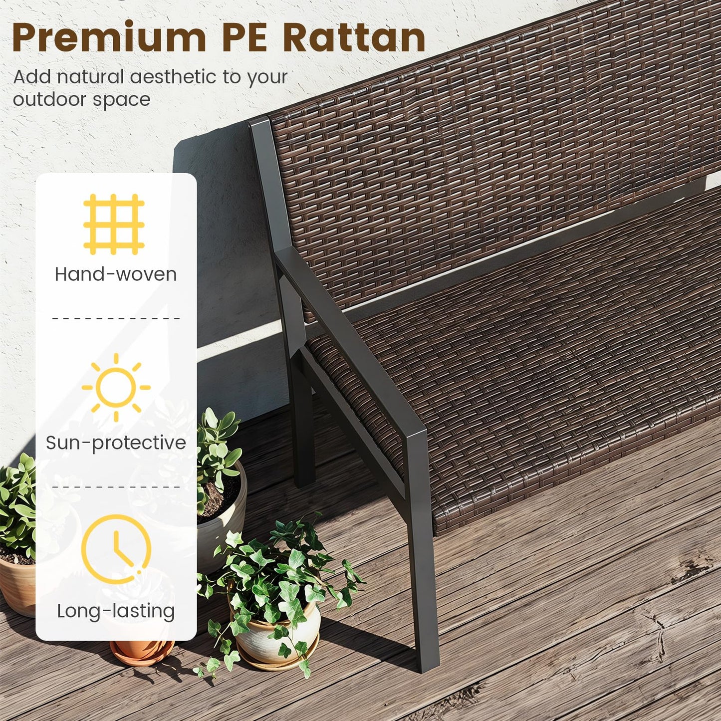 Tangkula 2-Person Wicker Outdoor Bench with Soft Sponge Seat