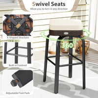 Tangkula 3 Pieces Outdoor Swivel Bar Set with 2 Cushioned Stools