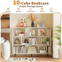 Tangkula Modern 55" L 10-Cube Bookcase with 5 Tapered Metal Legs