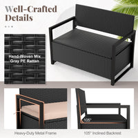 Tangkula 40 Gallon Patio Wicker Storage Bench with Cushion for Backyard