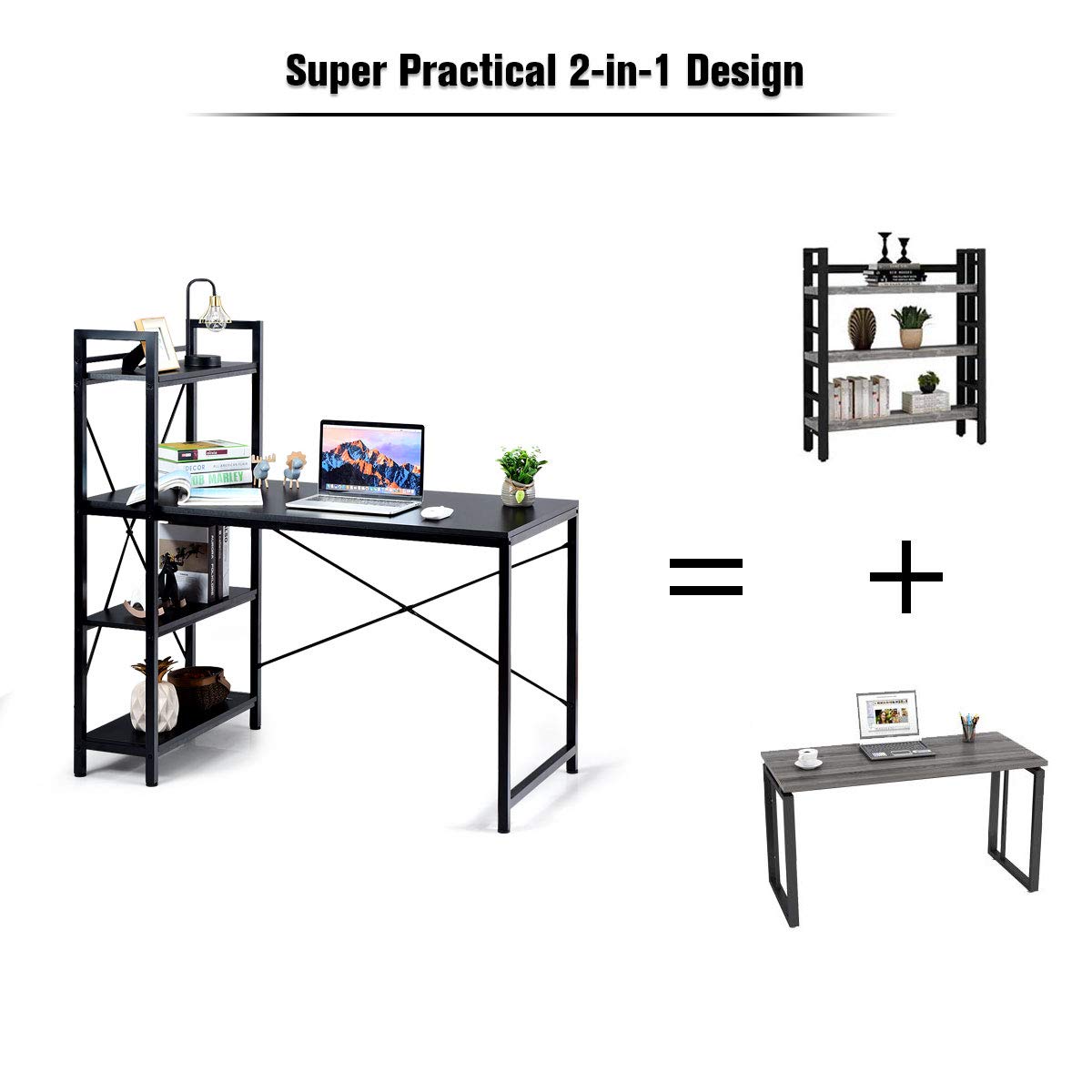 Tangkula Computer Desk with Storage Bookshelves