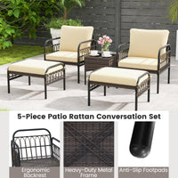 Tangkula 5 Piece Patio Conversation Set, Outdoor Wicker Chair Set w/Ottomans & Coffee Table