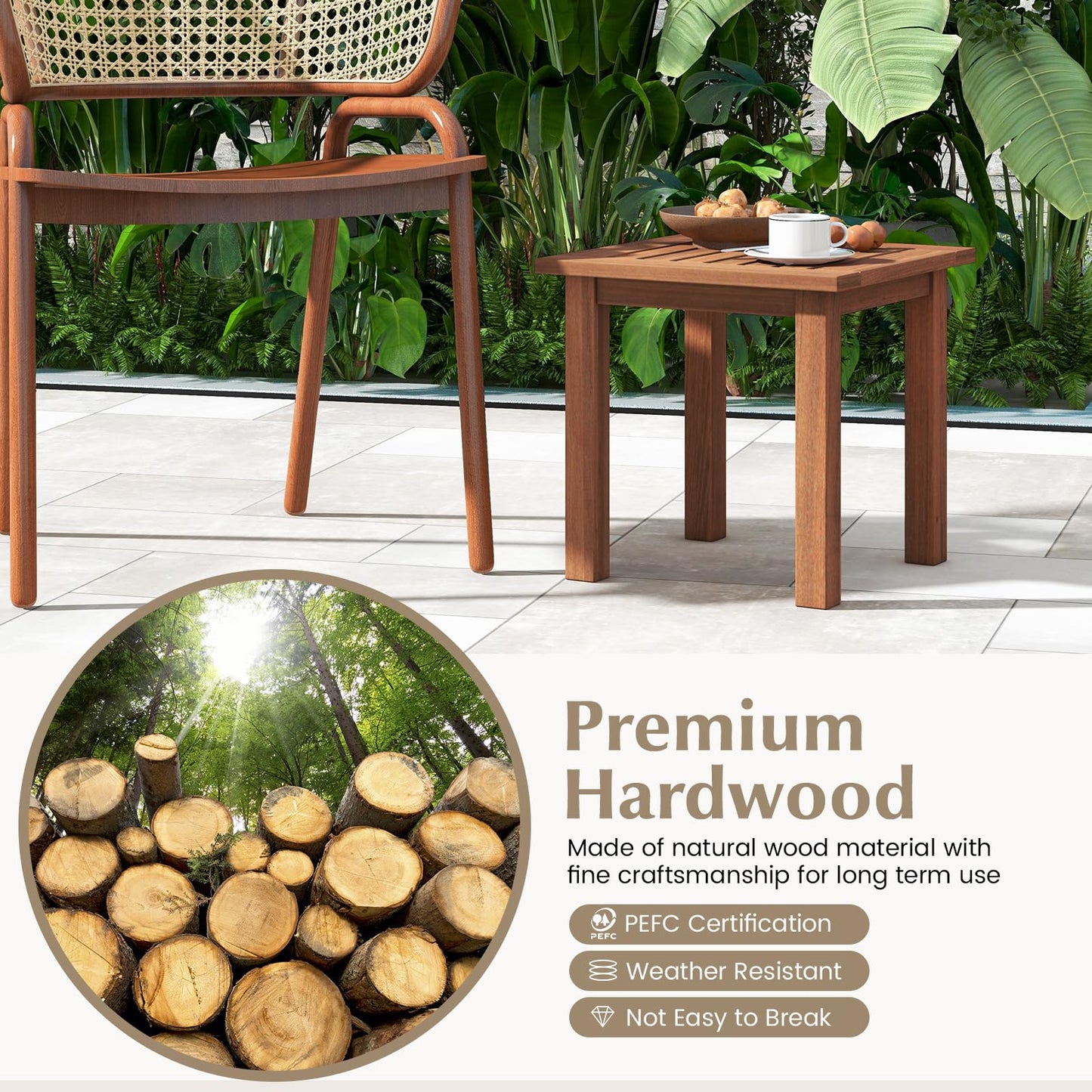 Tangkula Square Outdoor Side Table w/Slatted Tabletop