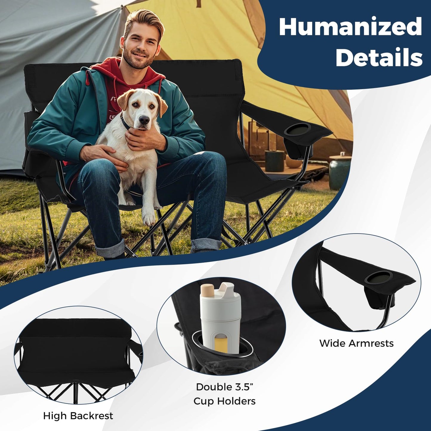 Tangkula 2 Person Camping Chair with Cup Holders