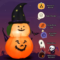 Tangkula 5 Ft Halloween Inflatable Pumpkin with Witch Hat