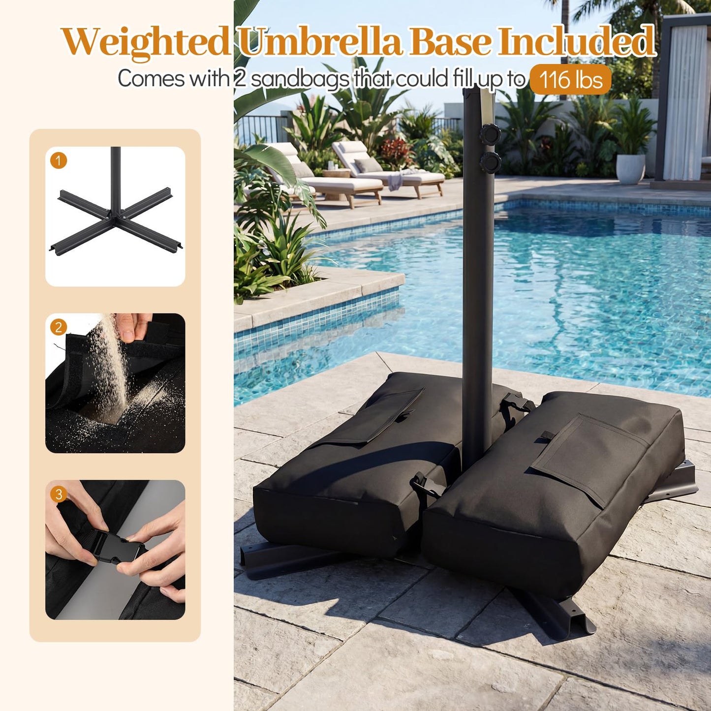 Tangkula 8x8 FT Patio Umbrella with Base Included Square Offset Cantilever 360 Degree Rotation