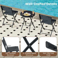 Ensemble bistrot pliant 3 pièces Tangkula avec siège en tissu respirant et plateau de table en verre trempé