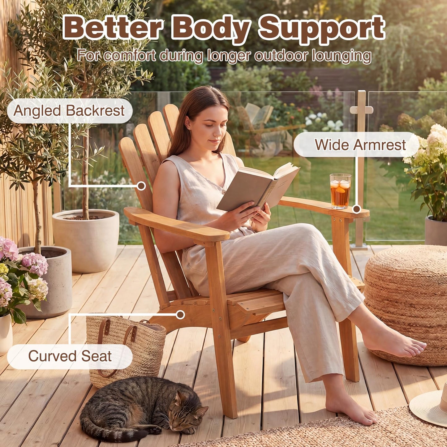 Tangkula Adirondack Chair Set of 2 with Side Table