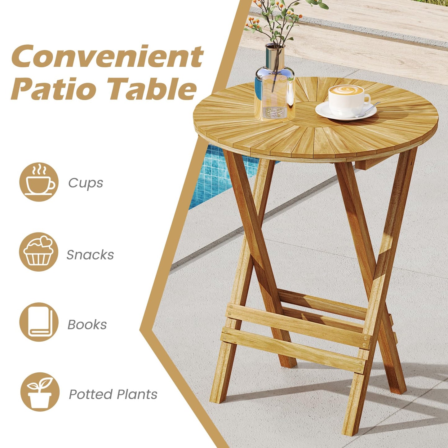 Tangkula Table d'appoint pliante de patio avec plateau à lattes et cadre en X