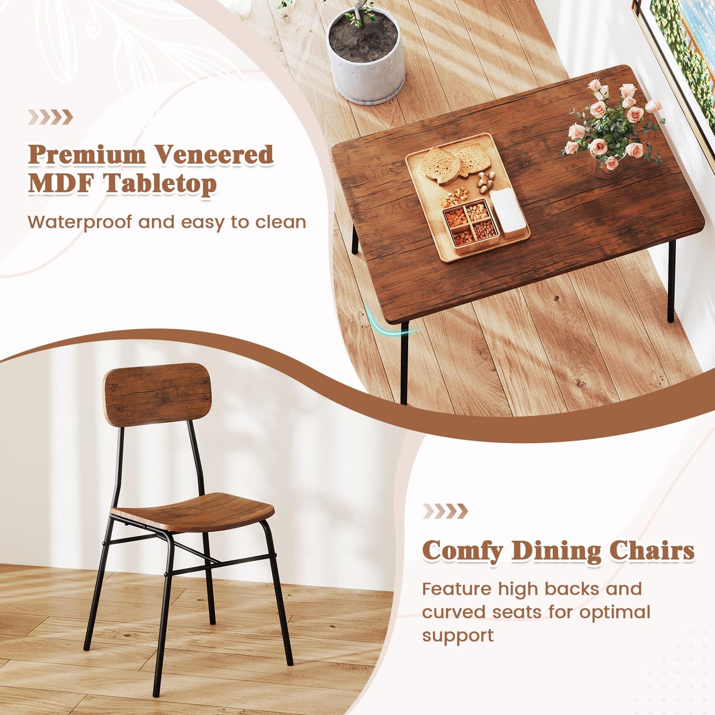 Tangkula Dining Table Set for 4 Square Kitchen Table & Chair Set