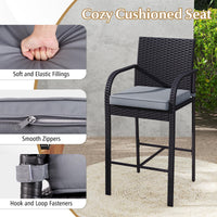 Tangkula 3-Piece Patio Wicker Bar Set, Rattan Bar Height Chairs & Square Table w/Heavy-Duty Metal Frame