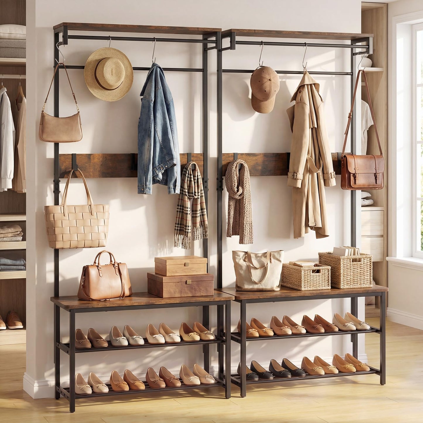 Tangkula Hall Tree with Bench and Shoe Storage for Entryway