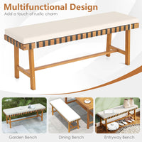 Tangkula Acacia Wood Outdoor Bench with Padded Cushion