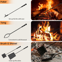 Tangkula Lot de 4 outils de cheminée intérieur/extérieur avec tisonnier