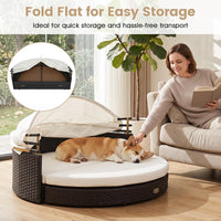 Tangkula Wicker Dog House with Retractable Canopy