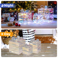 Tangkula Set of 3 Christmas Lighted Gift Boxes with Bows and Plug