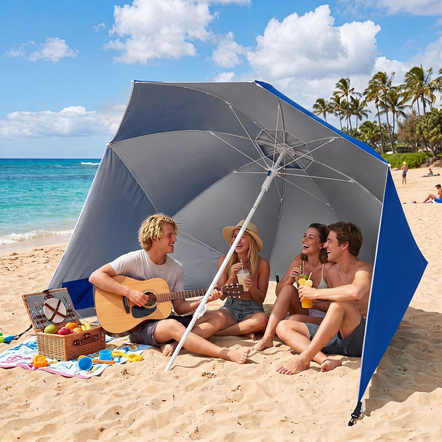 Tangkula 6.5 FT 2-In-1 Beach Umbrella with Shade for Sand | Beach Tent