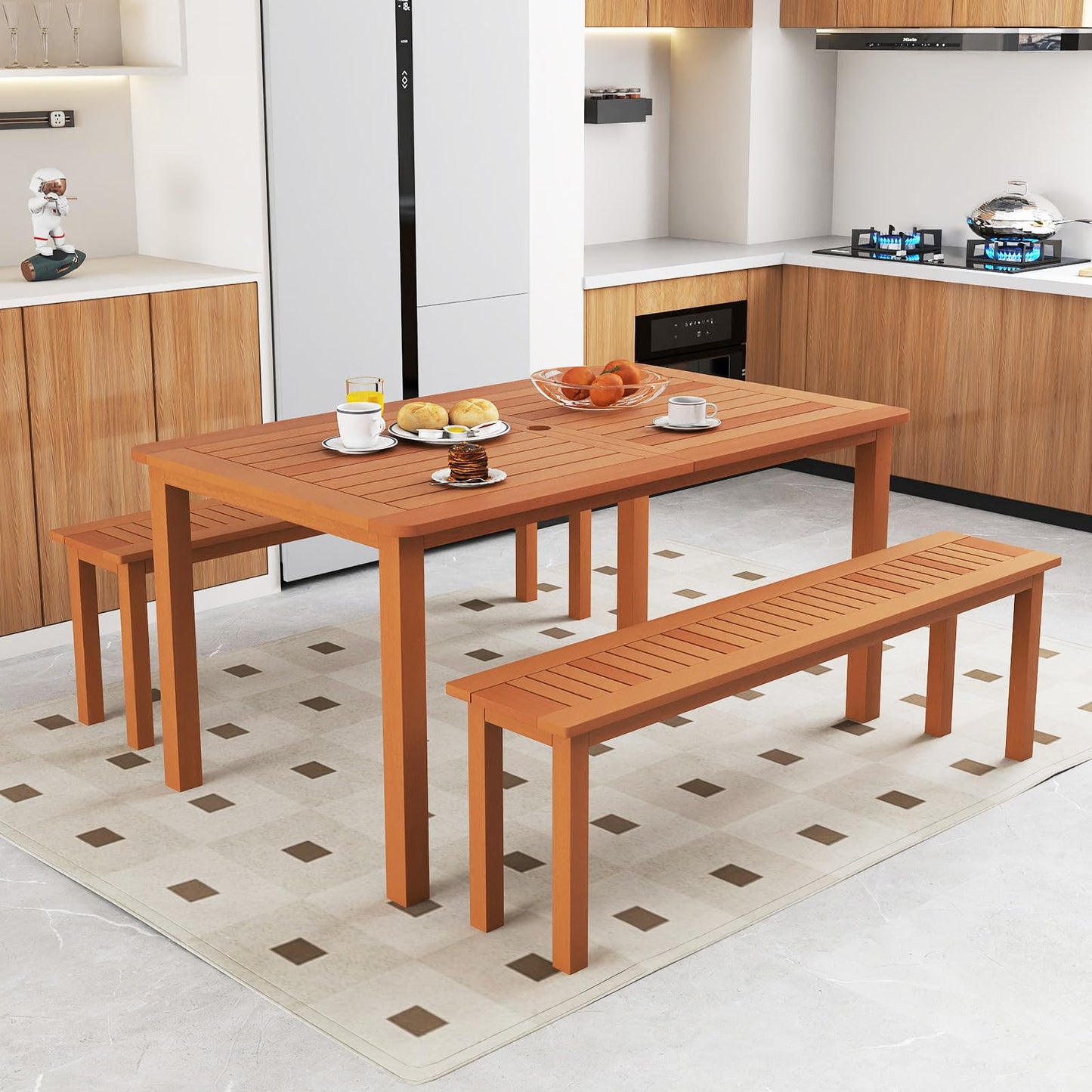 Tangkula Patio Dining Table with Umbrella Hole