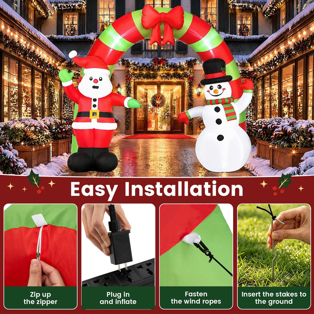 Tangkula 10 FT Christmas Inflatable Archway with Santa Claus & Snowman