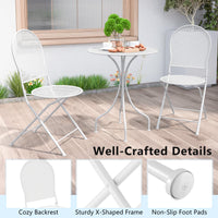Tangkula 3 Pieces Patio Bistro Set, Metal Table and Folding Chair Set for 2