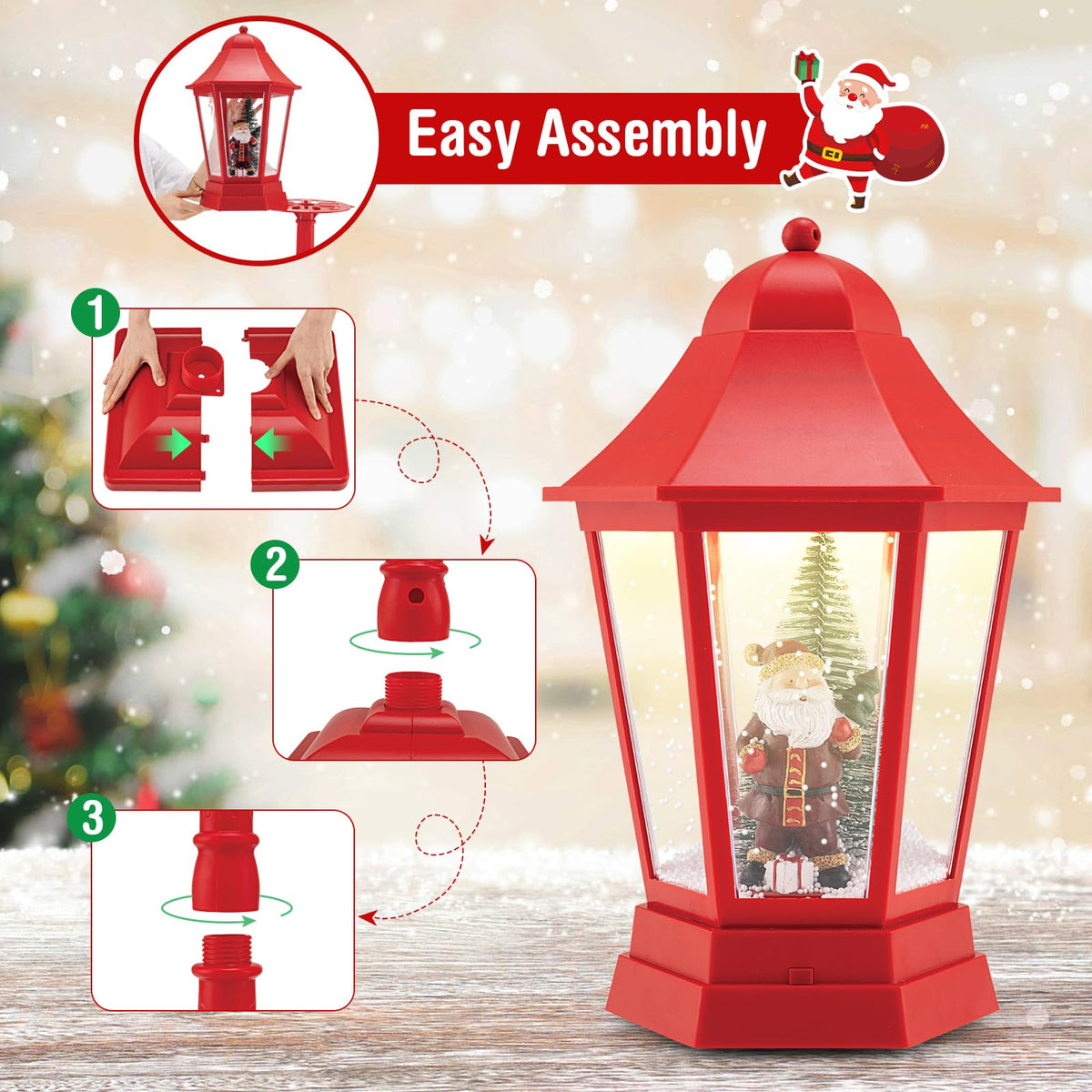 Tangkula 5.3 Ft 2-in-1 Musical Christmas Snow Globe Lamp Post Decorations