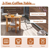 Tangkula Table d'appoint ronde d'extérieur, bois de teck, table d'appoint de patio de 49,5 cm avec étagère de rangement à lattes