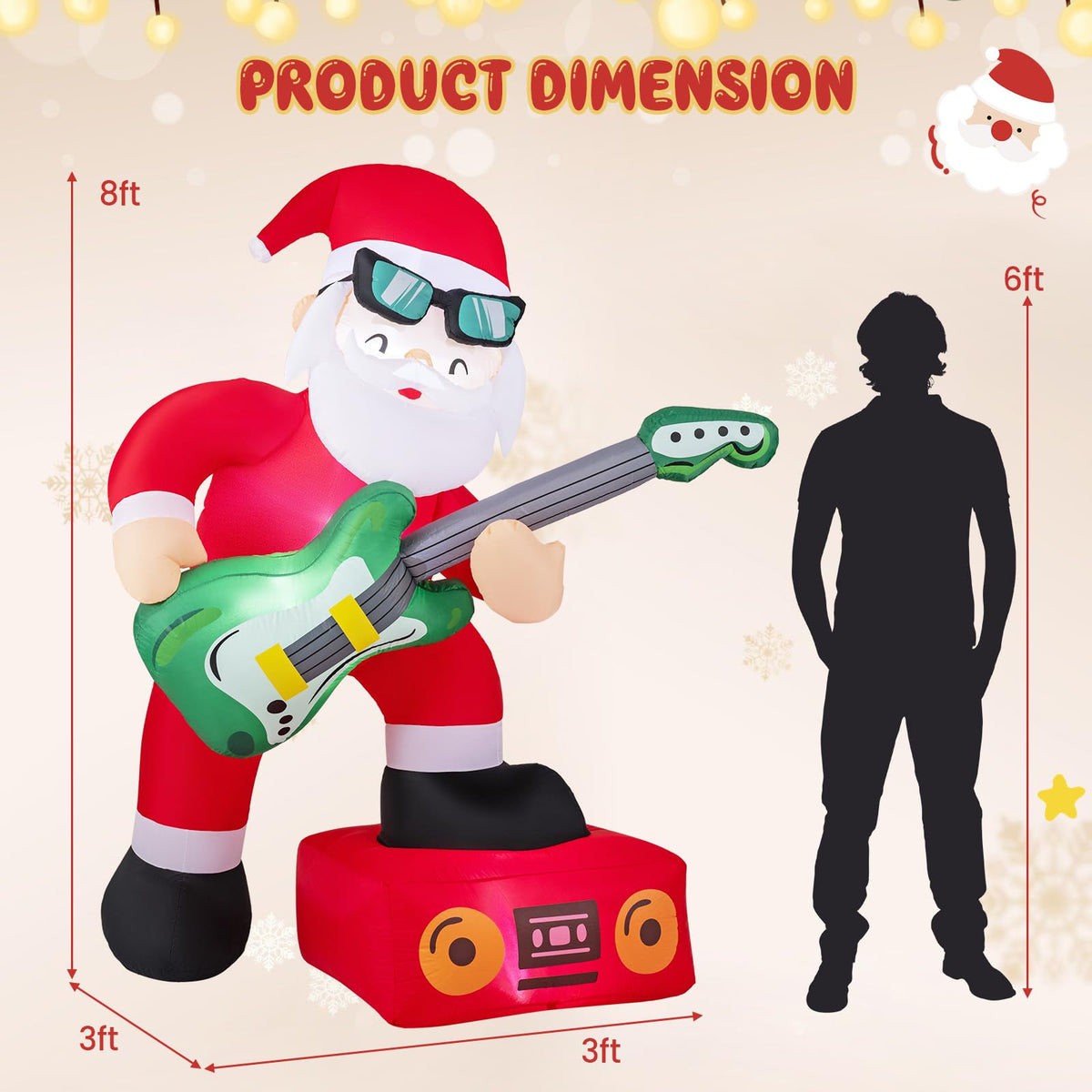 Tangkula 8 FT Christmas Inflatable Santa Claus Plays Guitar Decoration