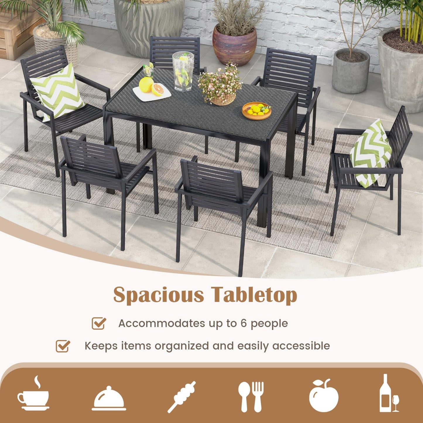 Table à manger rectangulaire en osier Tangkula pour 6 personnes, plateau en rotin de 48 pouces et cadre en métal robuste (marron mélangé)