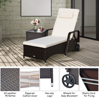 Tangkula Patio Chaise with Wheels, 6 Positions Adjustable Outdoor Lounger Chair with Steel Frame