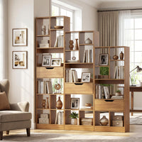 Tangkula 51” Tall Open Bookcase with Drawer 7-Cube Display Storage Cabinet(1/2)