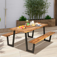 Tangkula Wooden Picnic Table with 2 Built-in Benches