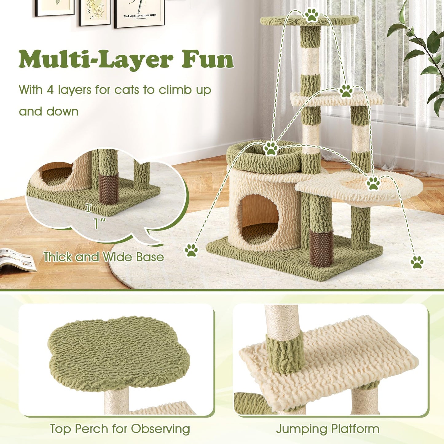 Tangkula Cute Cat Tree with Sisal Scratching Posts for Indoor Cats