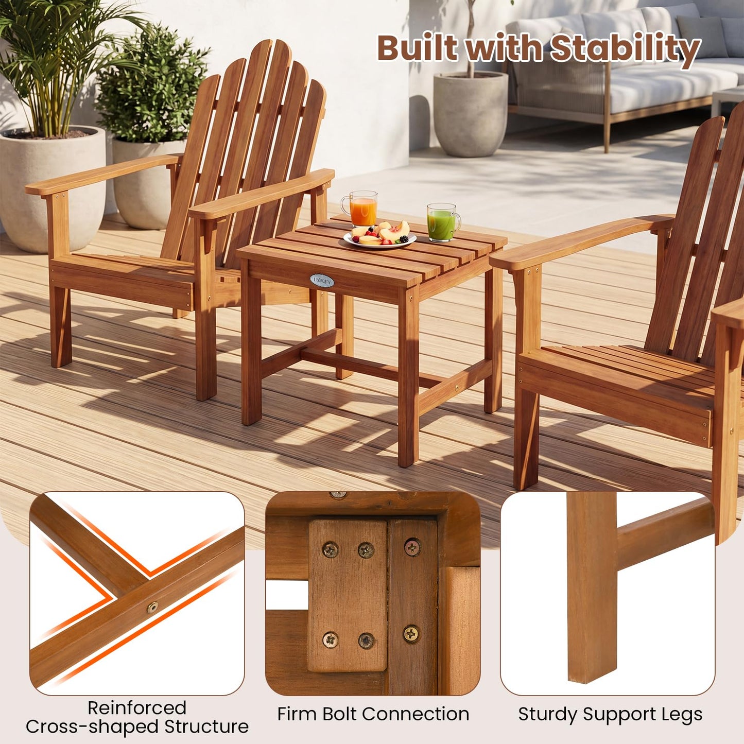 Tangkula 17" Patio Acacia Wood Side Table