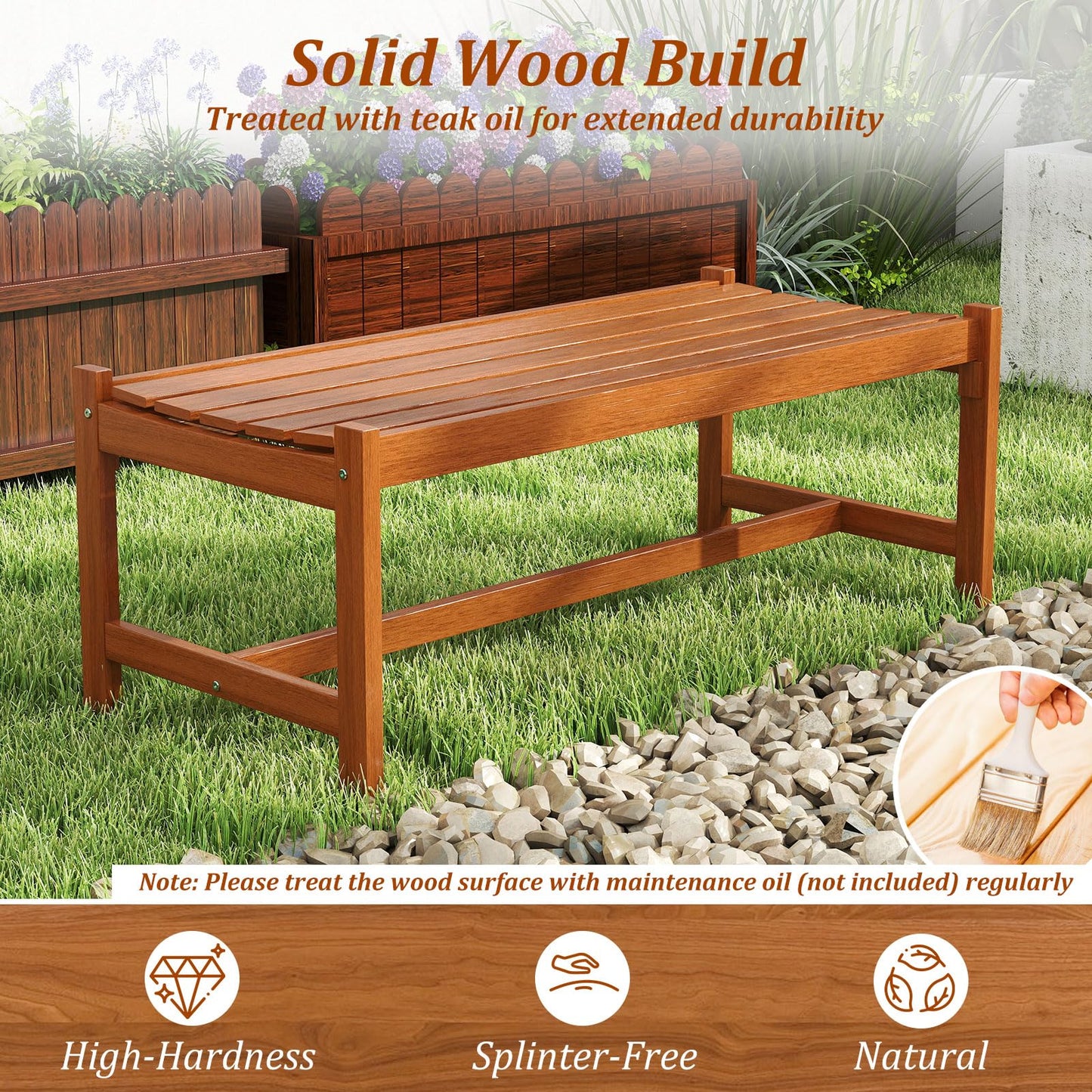 Tangkula Outdoor Wood Bench Backless for Backyard
