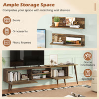 Tangkula Farmhouse TV Stand with 2 Wall Shelves for Living Room