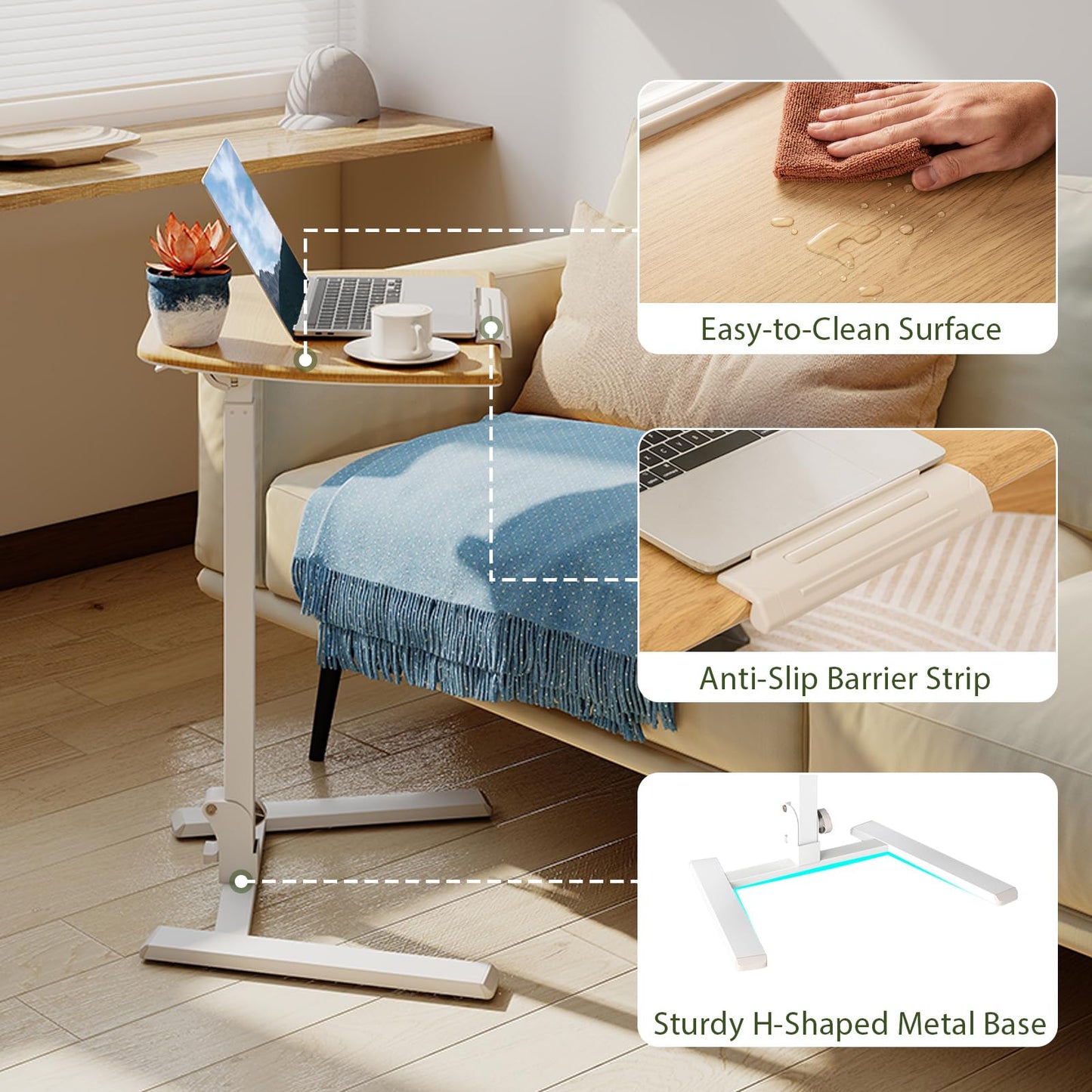 Tangkula Mobile Overbed Bedside Table with Wheels for Home