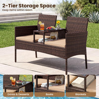 Tangkula Outdoor Loveseat with Built-in Table and Soft Cushions