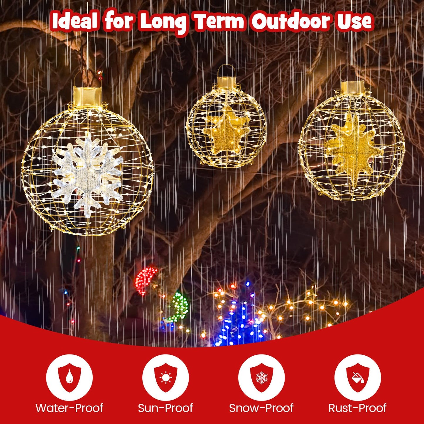 Tangkula 3 Sizes Christmas LED Lighted Sphere Balls, Holiday Globe Lights for Indoor/Outdoor Party Decorations ( 25"+21"+16" )
