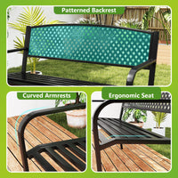 Tangkula 50 Inches Garden Bench with Patterned Backrest and Curved Armrests